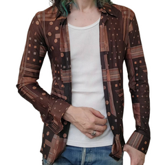 Men's Retro Casual Geometric Print Lapel Long Sleeve Shirt MTA3126C6TO