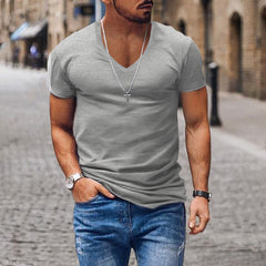 Men's Waffle Solid Color V Neck Solid Color T-Shirt 42598906X