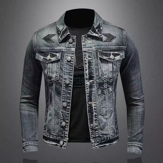 Stylish Men's Denim Jacket with Unique Embroidery - Perfect for Casual and Trendy Looks