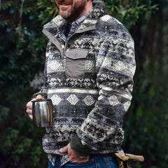 Men's Retro Casual Color Striped Flannel Stand Collar Pullover Jacket