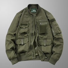 Military-Style Utility Jacket with Multiple Pockets for Outdoor Adventures
