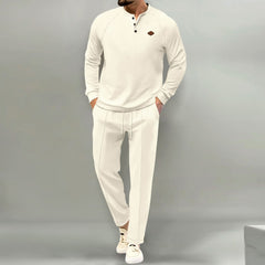 Men's Casual Henley Tracksuit Set - Perfect For Comfort And Style