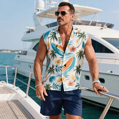 Tropical Surf Print Sleeveless Shirt for Men - Perfect for Summer Vacations