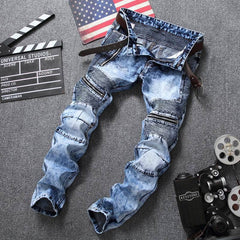 Distressed Biker Jeans With Zipper Details - Perfect For Casual And Streetwear Styles