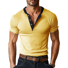 Men's Contrast Color Short Sleeve Henley Neck T-Shirt MTA0370D8X