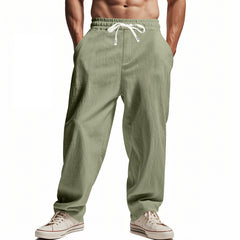 Men's Casual Loose-Fit Trousers with Adjustable Waistband and Side Pockets