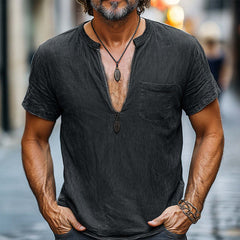 Men's Spring Distressed Half-Zip Casual Skin-Friendly T-Shirt MTA2619C7U