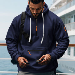 Men's Stylish Hoodie with Half-Zip Closure and Functional Pockets - Perfect for Casual Wear