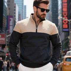 Stylish Color-Block Half-Zip Pullover Sweatshirt for Modern Men