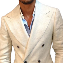 Men's Spring Fashion Classic Double Breasted Cotton And Linen Slim Blazer MTA1454C2K