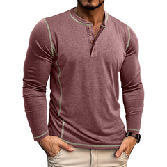 Men's Casual Henley Shirt with Stylish Contrast Stitching
