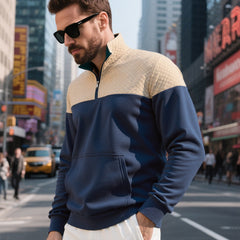 Stylish Color-Block Half-Zip Pullover Sweatshirt for Modern Men