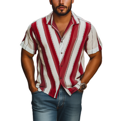 Men's Fashion Casual Striped Contrast Chiffon Short Sleeve Shirt MTA2009C1K