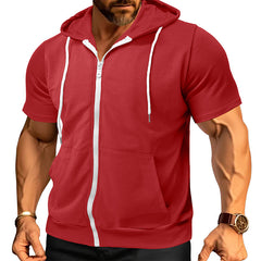 Men's Stylish Short Sleeve Hoodie with Zip-Up Design for Active Wear