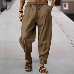 Men's Breathable Cotton And Linen Striped Loose Casual Sports Trousers 71867122X