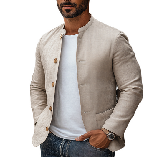 Men's Classic Spring Retro Casual Stand Collar Cotton And Linen Jacket MTA2020C7K