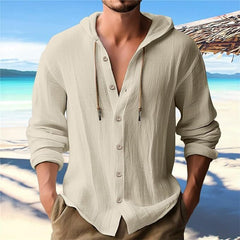 Stylish Men's Casual Button-Up Hoodie Shirt for Summer Beach Outfits
