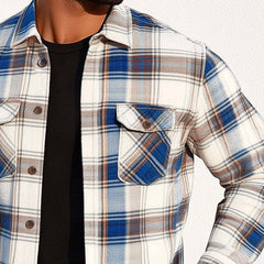 Men's Spring And Autumn Basic Lapel Plaid Long Sleeve Shirt MTA0184D4U