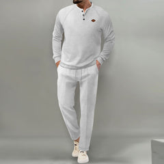 Men's Casual Henley Tracksuit Set - Perfect For Comfort And Style
