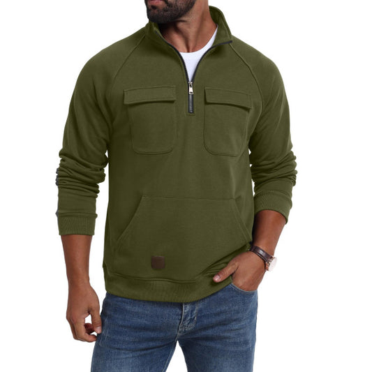 Men's Casual Half-Zip Pullover with Functional Pockets - Perfect for Outdoor Adventures