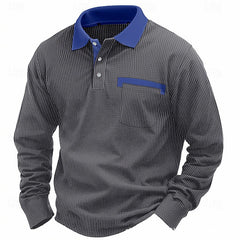 Stylish Long Sleeve Polo Shirt With Contrast Collar For Men