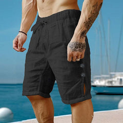 Men's Cotton And Linen Solid Color Button Shorts MTA0360D2X