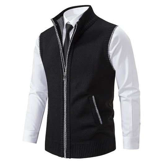 Men's Casual Solid Color Stand Collar Sleeveless Knitted Vest 19972434Y