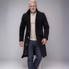 Classic Men's Longline Coat with Gold Button Accents