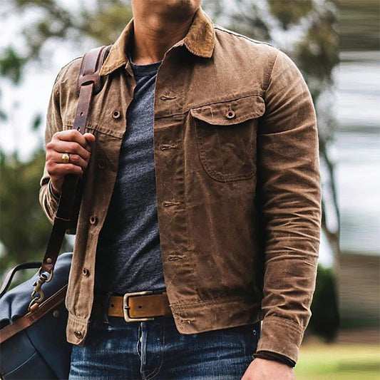 Men's Casual Utility Jacket with Distressed Details