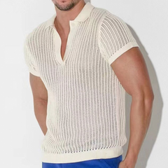 Men's Summer Fashion Casual V-neck Sexy Knitted Short Sleeve T-shirt MTA1991C3K