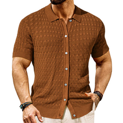 Men's Solid Color Knitted Short Sleeve POLO Shirt MTA0142D9X