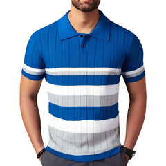 Men's Classic Casual Contrast Color Stitching Knitted Slim Short-sleeved POLO Shirt MTA1953C7K