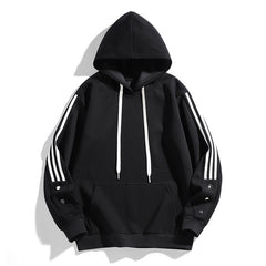 Stylish Black Hoodie with Striped Sleeves for Men - Perfect for Casual Wear
