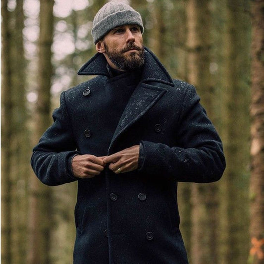 Classic Double-Breasted Pea Coat with Detachable Collar - Perfect for Winter and Fall Outfits