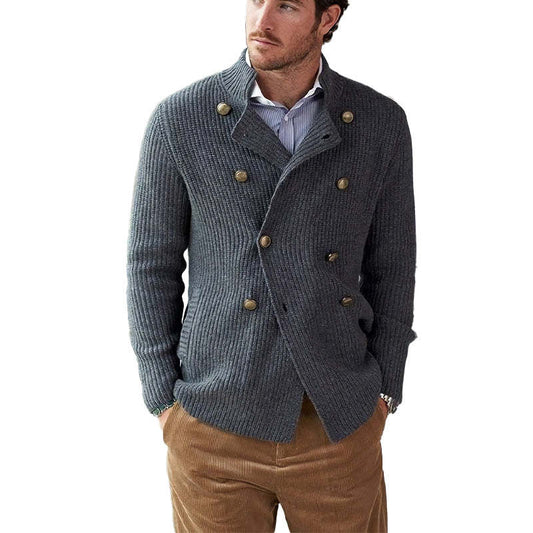 Men's Spring And Autumn Dark Gray Double-Breasted Casual Knitted Cardigan MTA1894C2U