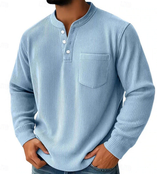 Stylish Henley Shirt With Vertical Stripes For Men - Perfect For Casual And Everyday Wear