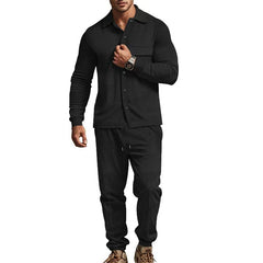 Men's Stylish Black Textured Tracksuit Set - Perfect for Casual and Sporty Looks