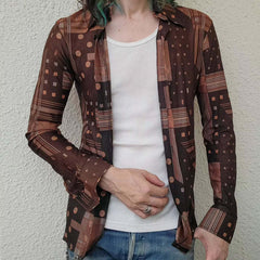 Men's Retro Casual Geometric Print Lapel Long Sleeve Shirt MTA3126C6TO