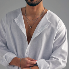 Men's Solid Loose Round Neck Long Sleeve Shirt MTA0141D0Z