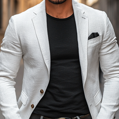 Men's Casual Linen Blended Notched Lapel Single Breasted Slim Fit Blazer MTA3184C7M