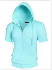 Men's Stylish Short Sleeve Hoodie with Zip-Up Design for Active Wear