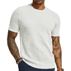 Men's Casual Round Neck Loose Knitted Short Sleeve Sweater T-Shirt MTA2657C2M