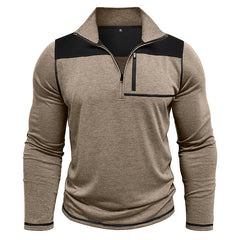 Men's Stylish Half-Zip Pullover with Contrast Panel Design for Casual Wear