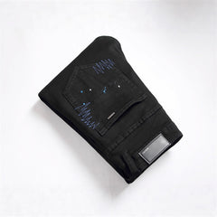 Distressed Black Jeans With Embellished Design For Men - Perfect For Trendy Outfits