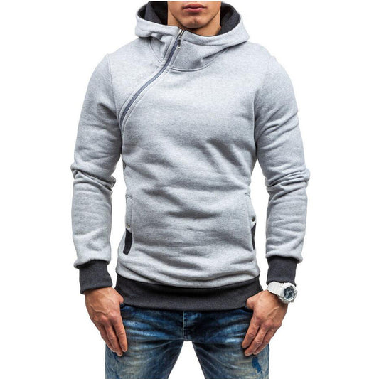 Stylish Men's Hooded Sweatshirt with Asymmetric Zipper Design for Casual Wear