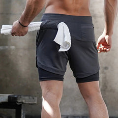 Men's Loose Running Shorts - Double-Layer Design, Multi-Pockets, Athletic/Casual Outdoor Gym Wear