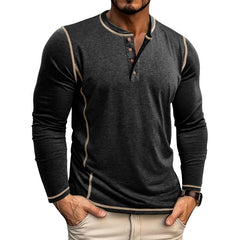 Men's Casual Henley Shirt with Stylish Contrast Stitching