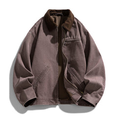 Men's Work Jacket - Detroit Washed, Retro Distressed Denim Canvas Coat