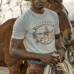 Men's Cotton Vintage Printed Casual Short Sleeve T-Shirt MTA1440C2U