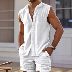 Men's Casual Loose Beach Set - Sleeveless Vest Shirt + Casual Shorts